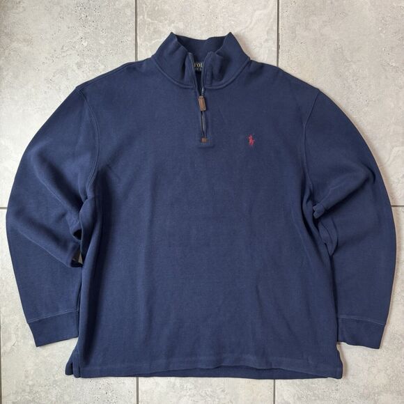 Polo Ralph Lauren Sweater Jacket Adult XL Navy Blue Knit 1/4 Zip Pony Logo - Picture 7 of 7